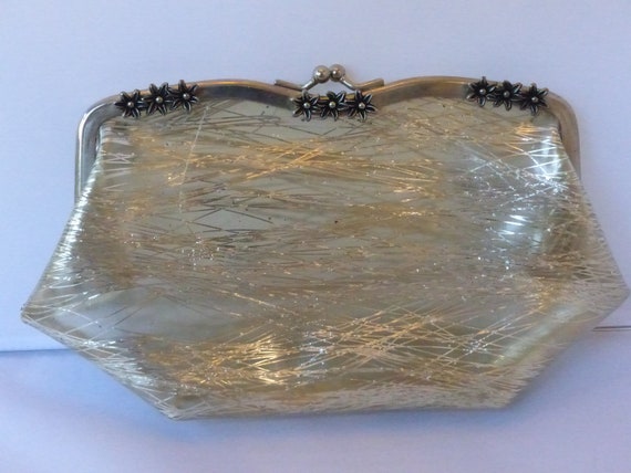 Vintage Silver Tinsel Vinyl Clutch Bag Purse - image 1