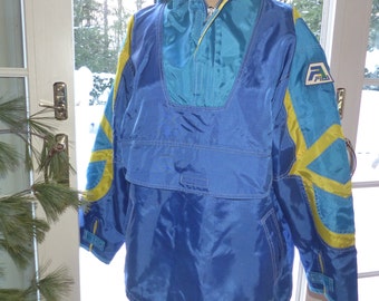Vintage 1990's Ski Snowboard Fila Jacket Pullover, Blue, Turquoise and Yellow