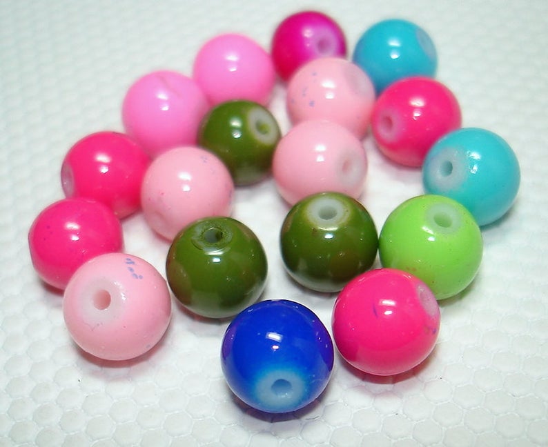 Assorted Glass Round Beads Qty 18 B3317 Etsy