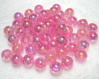 Pink Transparent Rainbow Luster Acrylic Round 8mm Beads Qty 54 - B8945