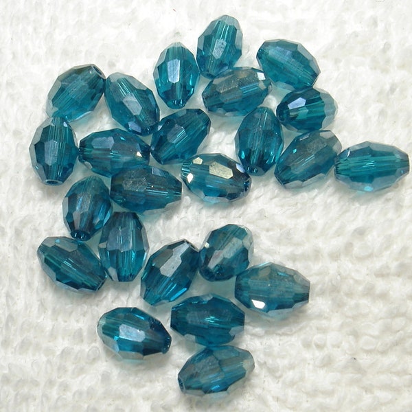 Azure Blue Electroplated Glass Faceted Oval 8x5mm Beads Qty 24 - B7698