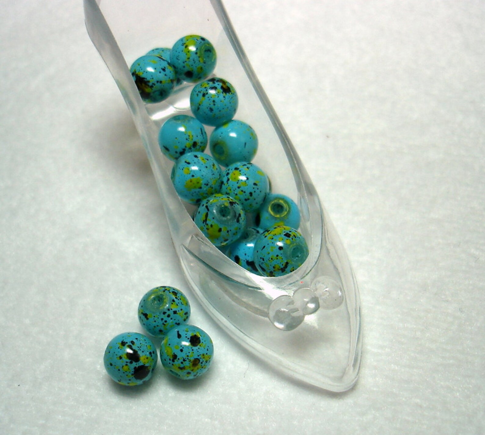 Blue Yellow Black Splashed Round Glass Beads qty 17 B2816 Etsy