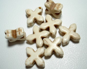 Bone Synthetic Howlite Flat Cross 15mm Beads (Qty 8) - B5306