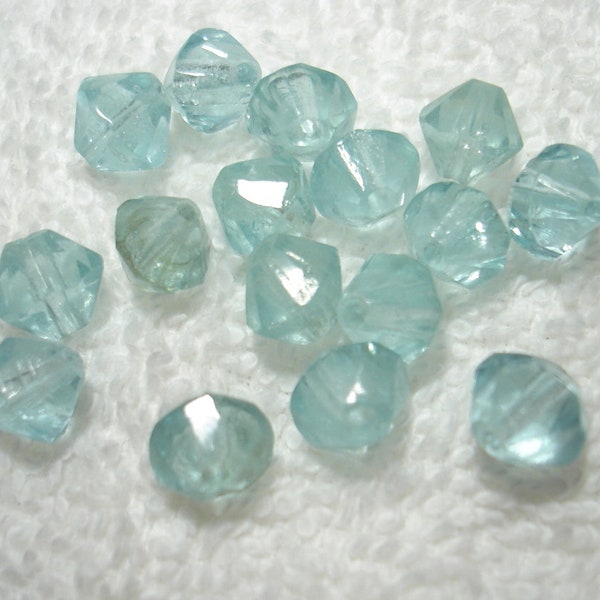 Light Blue Aquamarine Style Handmade Glass Faceted Bicone 9x10mm Beads (Qty 15) - B6426