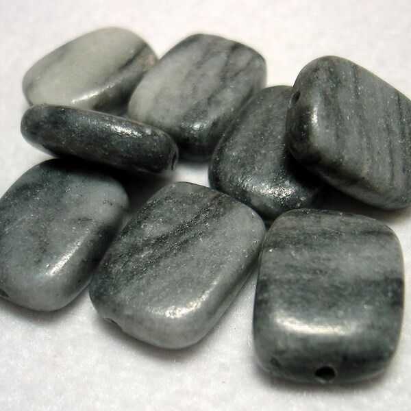 Grey Black Marble Flat Rectangle Stone Beads (Qty 8) - B2865