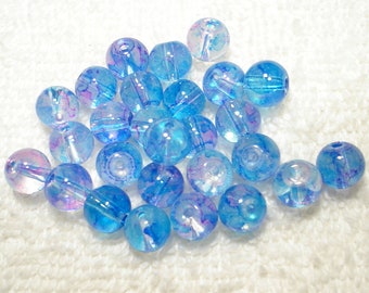 Sky Blue Purple Imitation Opalite Glass Round 8mm Beads Qty 26 - B7271