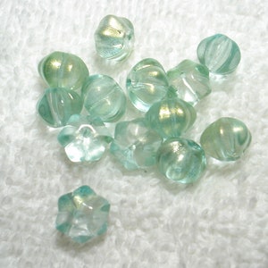 Aquamarine Gold Dusted Transparent Spray Painted Glass Flower 10x9x8mm Beads (Qty 12) - B7000