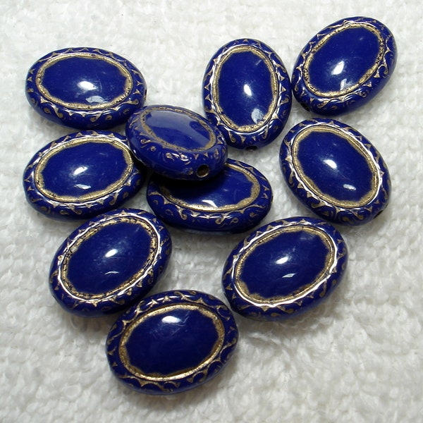 Dark Blue Gold Enlaced Plating Acrylic Oval 17x13x6mm Beads (Qty 10) - B7086