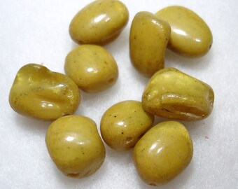 Olive Drop Dyed Shell Nugget 12-15mm Beads (Qty 9) - B4597