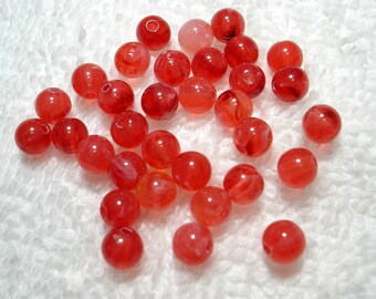 Reddish Pink Cerise Imitation Gemstone Acrylic Round 6mm Beads (Qty 33) - B6283