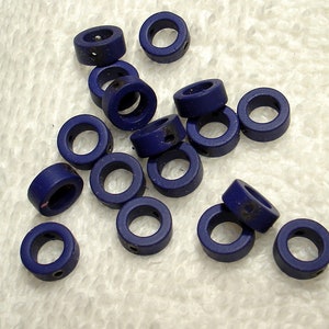 Dark Blue Spray Painted Synthetic Hematite Flat Round Donut 8x3 Beads Qty 16 - B7522