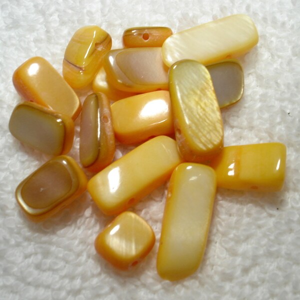 Yellow Dyed Natural Trochid Shell Rectangle 7-15mm Beads Qty 16 - B7418