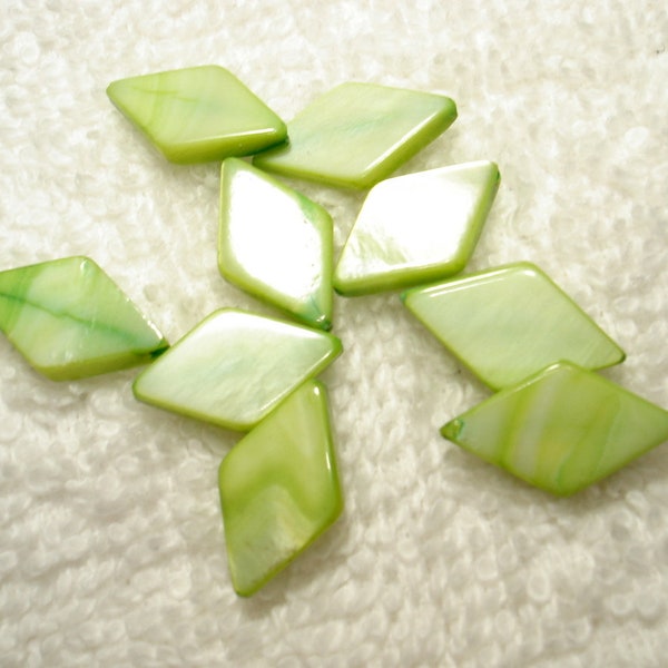 Lime Green Dyed Natural Freshwater Shell Flat Diamond 15x10mm Beads Qty 8 - B7500