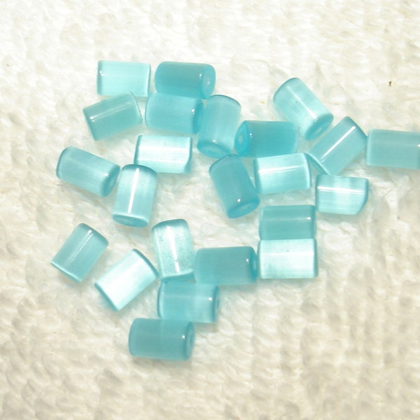 Sky Blue Cats Eye Glass Column 5-6x4mm Beads Qty 22 - B7848