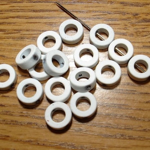 White Spray Painted Synthetic Hematite Flat Round Donut 8x3mm Beads Qty 16 - B8044