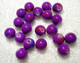 Dark Violet Orange Blue Splash Glass Round 8mm Beads (Qty 20) - B6255