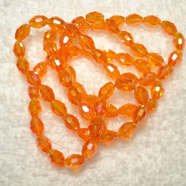 Orange AB Electroplated Faceted Oval 6x4mm Beads Qty One Strand - B7459