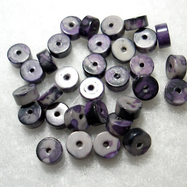 Purple Dyed Natural Ore Flat Round Heishi 6x3mm Beads (Qty 30) - B6778