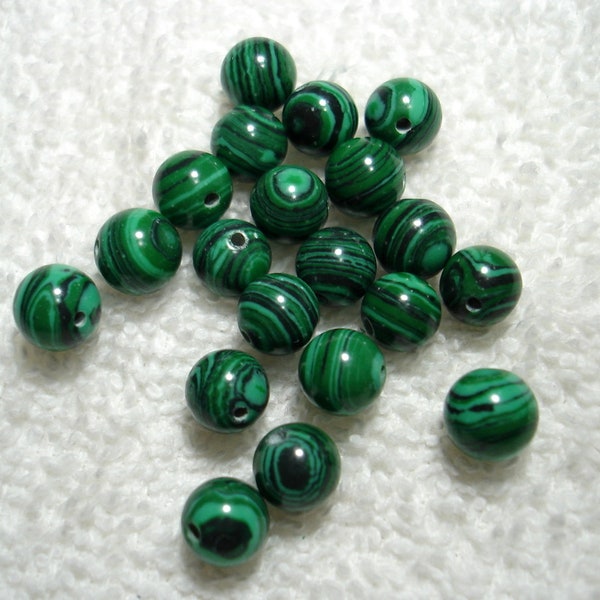 Emerald Black Marble Synthetic Malachite Round 8mm Beads (Qty 20) - B6855