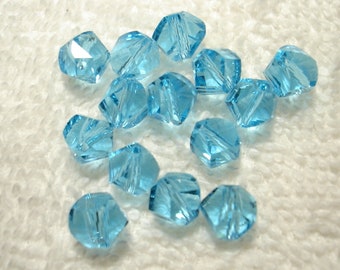 Ocean Blue Transparent Angled Faceted Glass Round 8mm Beads (Qty 14) - B6582