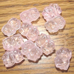 Pink Transparent Glass Lotus Flower 10x14x7mm Beads Qty 9 - B8038