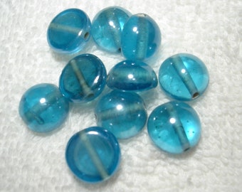 Blue Transparent Luster Handmade Glass Dome 7x12mm Beads (Qty 10) - B6543