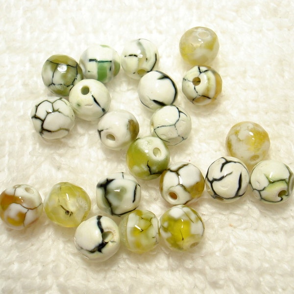 Lemon White Veined Dyed Natural Fire Crackle Agate Gemstone Round 6mm Beads Qty 20 - B7741