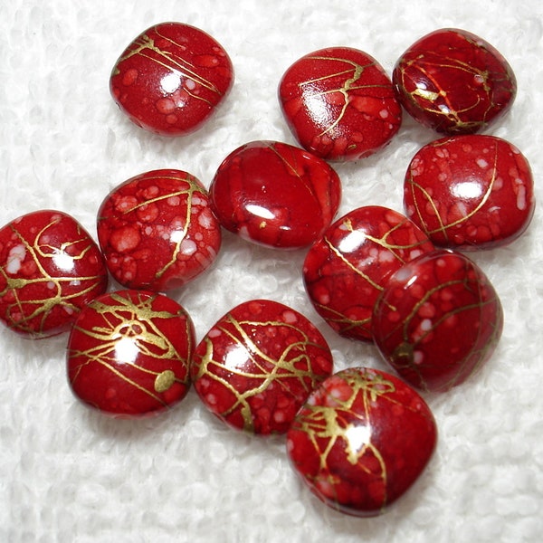 Crimson Gold Drawbench Spray Painted Acrylic Rounded Square 11x11mm Beads (Qty 12) - B6292