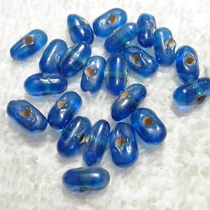 Blue Transparent Handmade Glass Side Drilled Rounded Oval 9x4mm Beads (Qty 22) - B7044