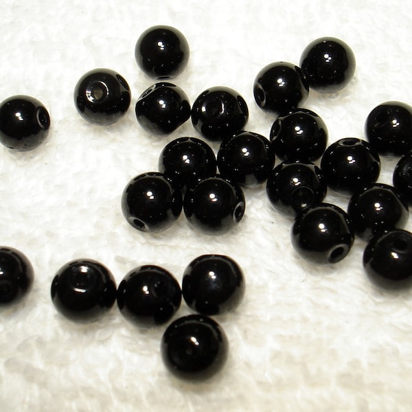 Black Imitation Austrian Crystal Glass Round 6mm Beads Qty 23 - B7811