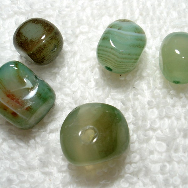 Green Tumbled Agate Gemstone Nugget 16-20mm Beads (Qty 5) - B6386