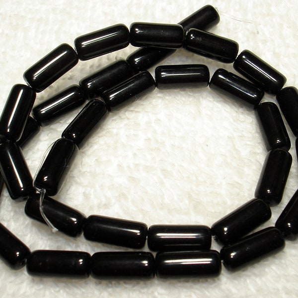 Black Glass Round Tube 4x10mm Beads Qty One Strand - B7789