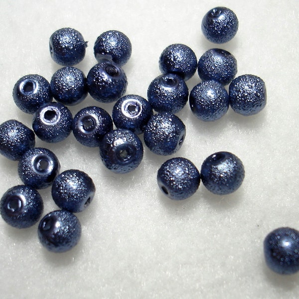 BOGO Petrol Blue Rustic Pearl Glass Round 6mm Beads (Qty 24) - B5013