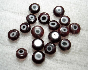 Plum Evil Eye Flat Round Glass 8mm Beads (Qty 16) - B5817