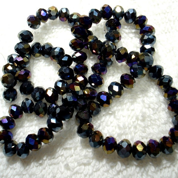 Dark Purple Blue Gold Electroplated Faceted Glass Rondelle 6x4mm Beads Qty One Strand - B7284