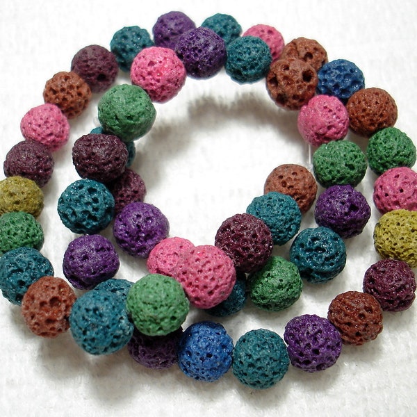 Mix of Color Dyed Natural Lava Rock Round 8mm Beads (Qty One Strand) - B5476