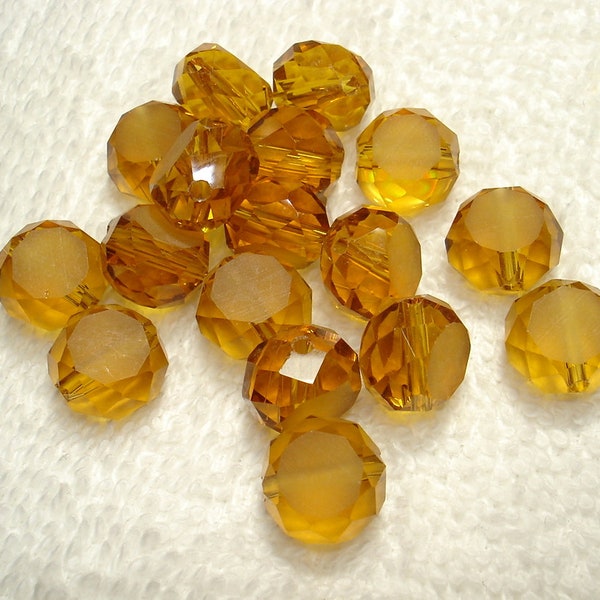 Gold Transparent Faceted Glass Frosted Flat Sided Round 12x7mm Beads Qty 16 - B7520