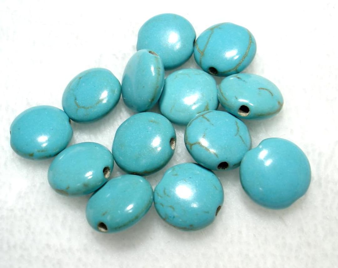 Turquoise Blue Dyed Synthetic Turquoise Puffed Round 10x5mm Beads Qty ...