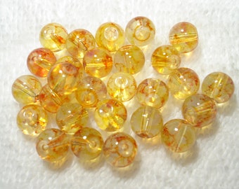 Yellow Red Imitation Opalite Glass Round 8mm Beads (Qty 26) - B7149