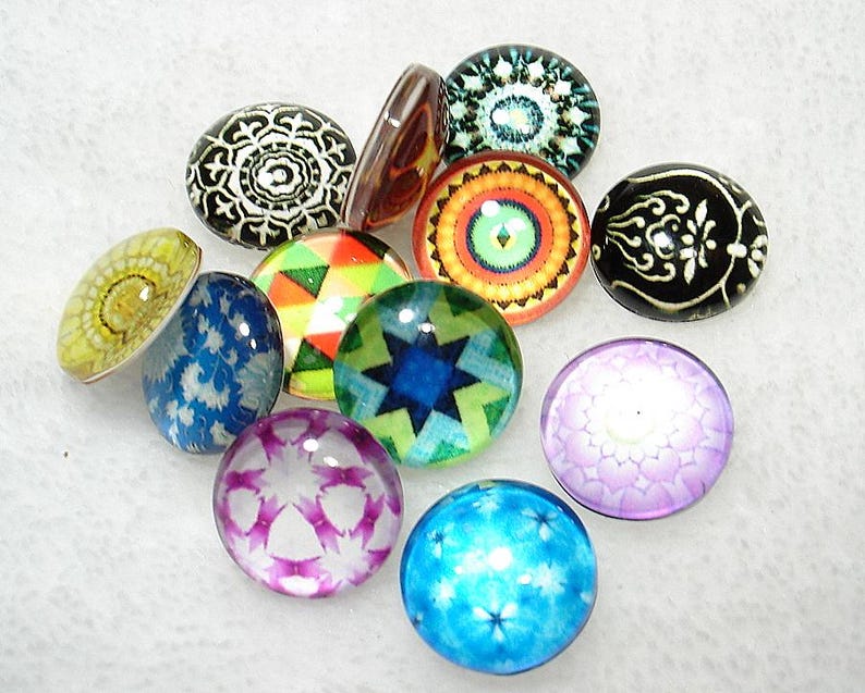 Mix of Printed Mosaic Half Round Glass Dome 12x4mm Cabochons Qty 12 ...