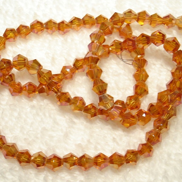 Gold Pink Electroplated Glass Faceted Bicone 4mm Beads Qty One Strand - B7849