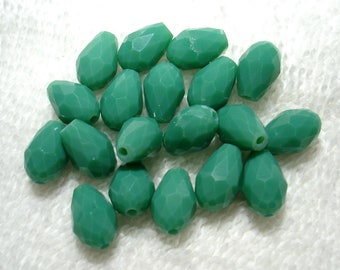 Green Opaque Imitation Jade Glass Faceted Teardrop 11x8mm Beads (Qty 18) - B7156