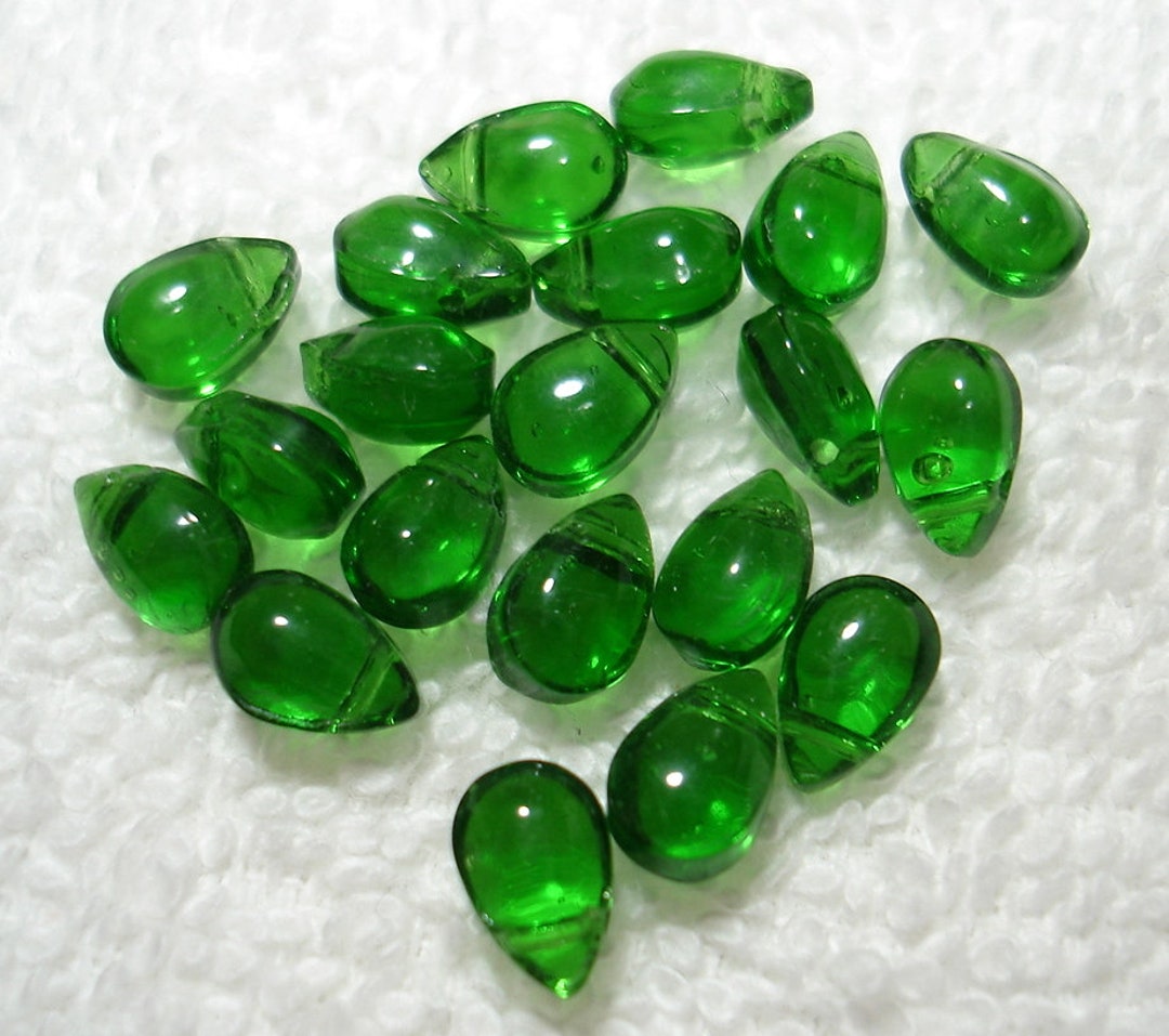 Iridescent Green Glass Teardrop Beads, 14mm by Bead Landing™