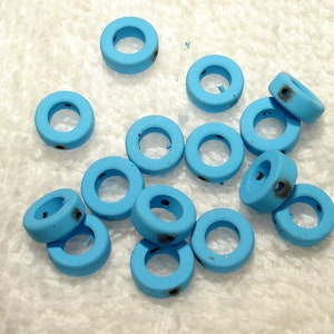 Bright Blue Spray Painted Synthetic Hematite Flat Round Donut 8x3mm Beads Qty 15 - B7600