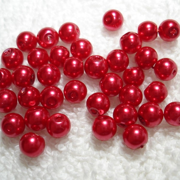 Red Pearl Glass Round 6mm Beads (Qty 36) - B6897