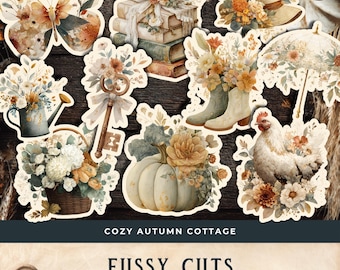 Cozy Autumn Cottage Fussy Cuts Autumn Junk Journal kit Printable Digital Ephemera vintage pumpkin country fussycut - vol1 11x8.5