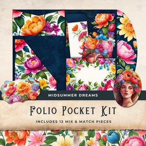 Midsummer Junk Journal Folio, gefüllter Umschlag, druckbare Tasche, Sommerjournal Mini-Folio-Projekt, Printable Ephemera - 11x8,5