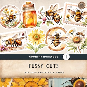 Kit de diario basura de abejas campestres con recortes de miel, elemento de abeja de miel, jardín de abejas, naturaleza, efímera digital imprimible, recortes vintage - vol. 1, 11 x 8,5