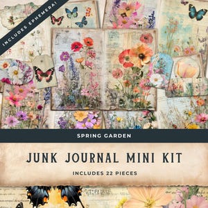 Spring Garden Junk Journal Mini Kit, Garden Ephemera, botanical journal, cottagecore floral junk journal kit, digital download  - 11x8.5