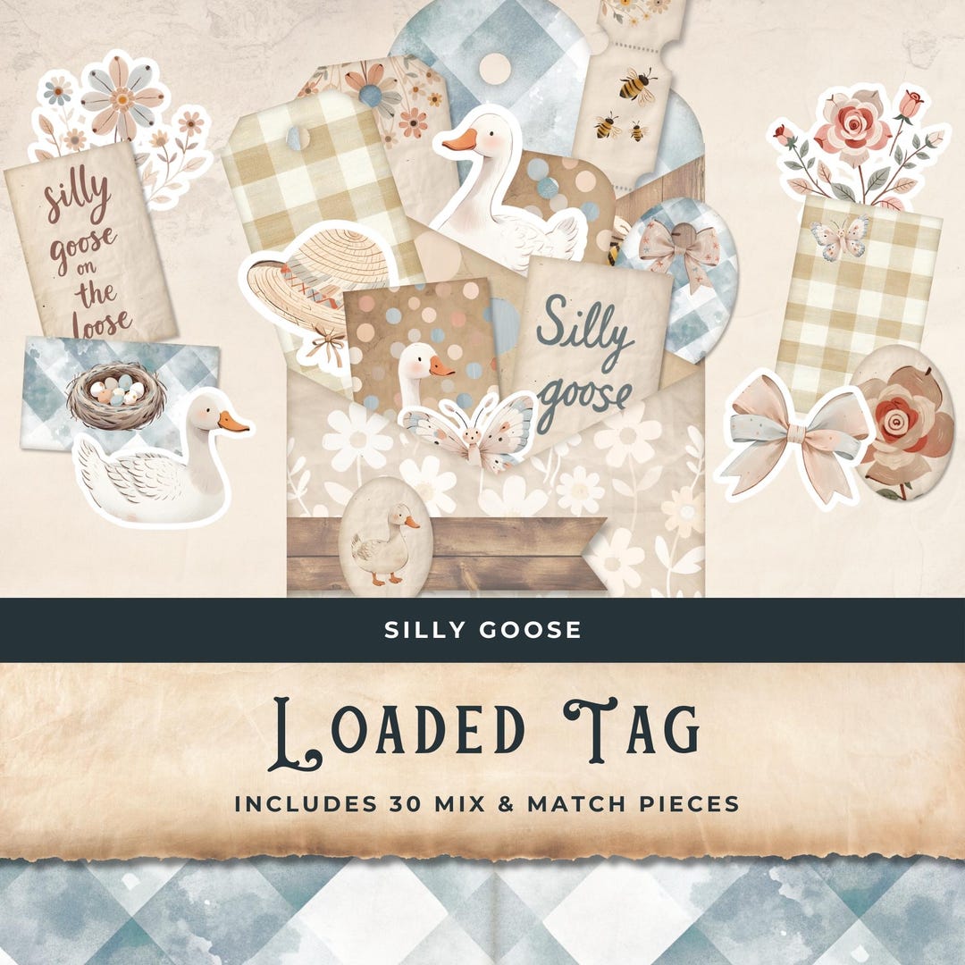 Goose Envelope Loaded Tag Silly Goose, Printable Junk Journal Pocket, Folio Loaded ...